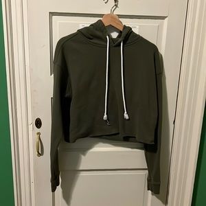 Olive Green Cropped Hoodie